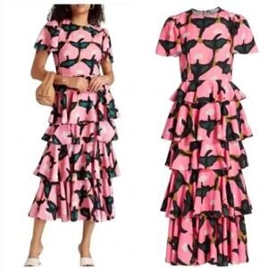 RHODE Serena Dress Rose Bloom Maxi Dress Ruffled Floral Maxi Pink